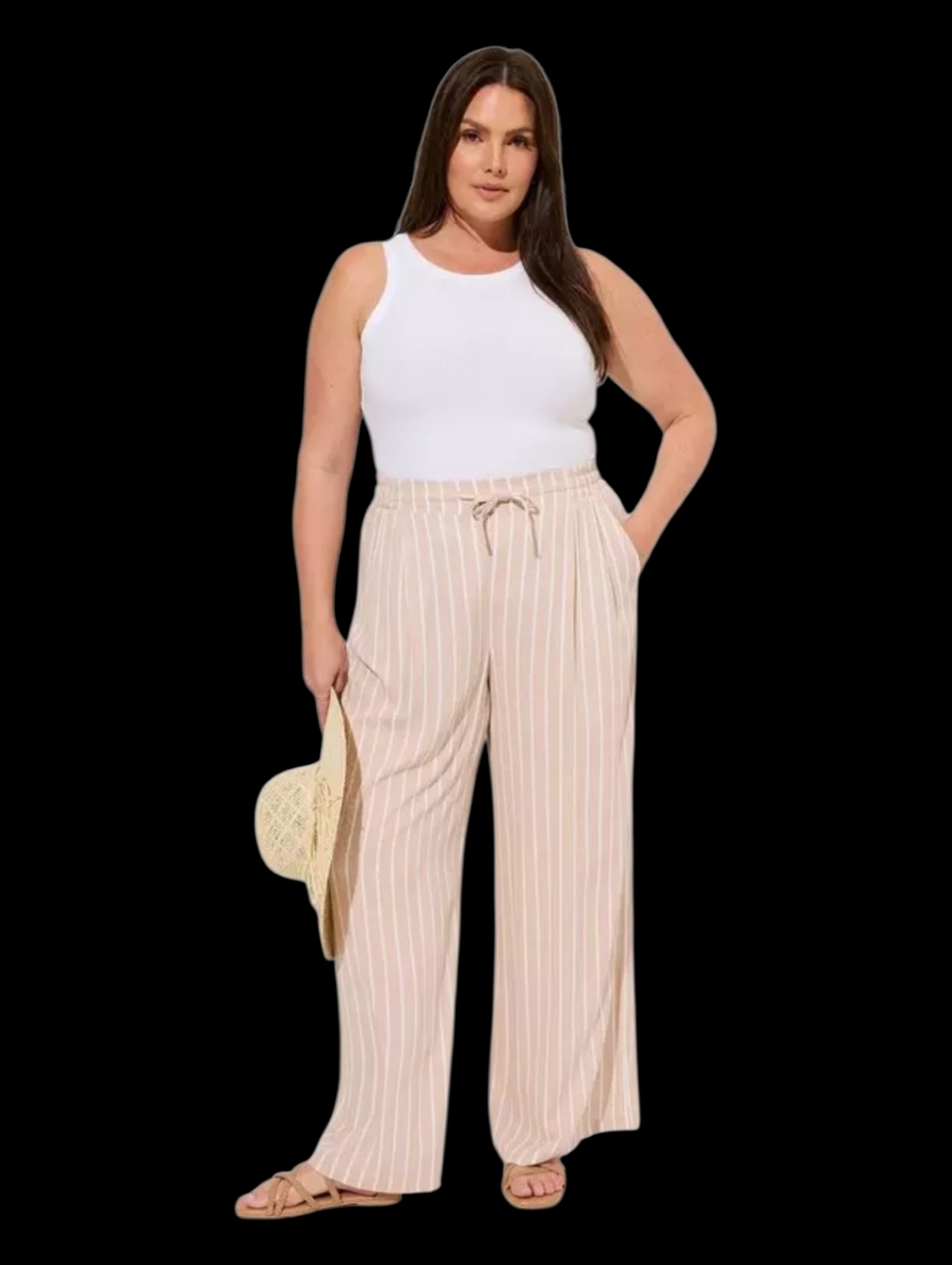 Torrid 3 Striped Tan Wide Leg Pull On Pants 3X